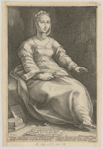 Calíope, lámina 1 de la serie «Las nueve musas» de Hendrick Goltzius