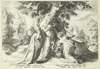 Las hijas de Cécrope abren la cesta confiada a ellas por Minerva de Hendrick Goltzius