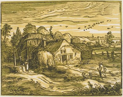 Paisaje con una casa de campo, de Cuatro pequeños paisajes de Hendrick Goltzius