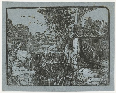 paisaje con cascada Cuatro pequeños paisajes (título de serie) de Hendrick Goltzius