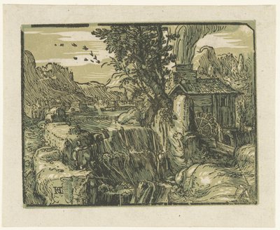 Paisaje con cascada
Cuatro pequeños paisajes (título de la serie) de Hendrick Goltzius