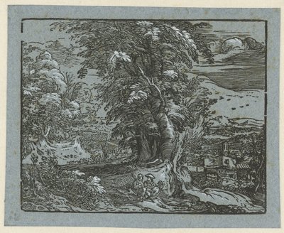 Paisaje con pareja sentada Cuatro pequeños paisajes (título de serie) de Hendrick Goltzius