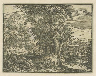 Paisaje con pareja sentada Cuatro pequeños paisajes (título de serie) de Hendrick Goltzius