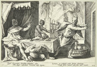 Licaón se transforma en lobo de Hendrick Goltzius