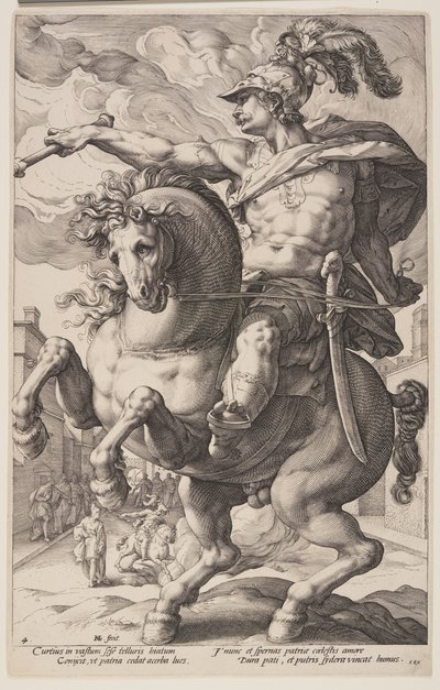 Marco Curcio a caballo, de Los héroes romanos de Hendrick Goltzius