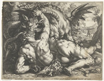 Compañeros de Cadmo devorados por un dragón de Hendrick Goltzius