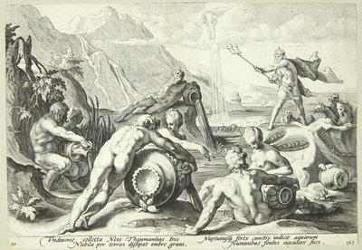 Neptuno planeando la destrucción de la humanidad de Hendrick Goltzius