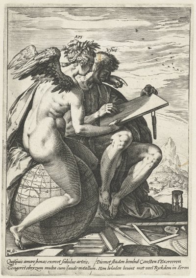 Ejercicio y Arte (Ars/Usus) La recompensa del trabajo, la diligencia, la práctica y el arte (título de la serie) de Hendrick Goltzius