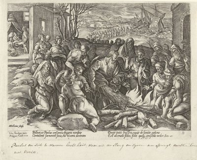 Paul es mordido por una víbora en Malta Hechos de los Apóstoles (título de la serie) Acta Apostolorum (título de la serie) de Hendrick Goltzius