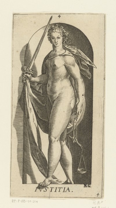Justicia Iustitia (título sobre objeto) Las siete virtudes (título de la serie) de Hendrick Goltzius