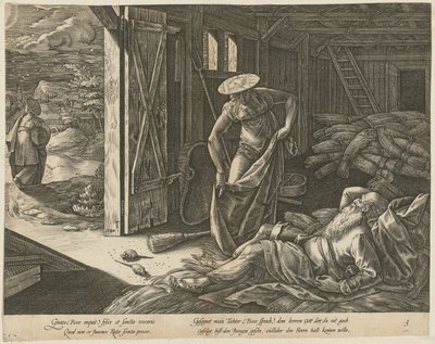 Rut y Booz en el granero, página 3 de la serie «La historia de Rut» de Hendrick Goltzius
