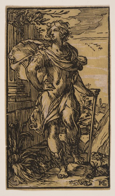 Joven de pie con bastón de Hendrick Goltzius