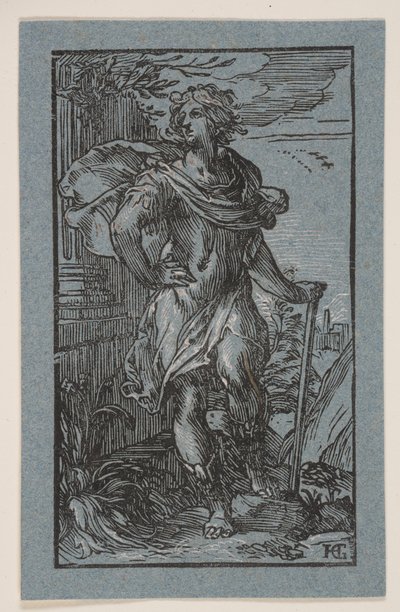 Joven de pie con bastón de Hendrick Goltzius