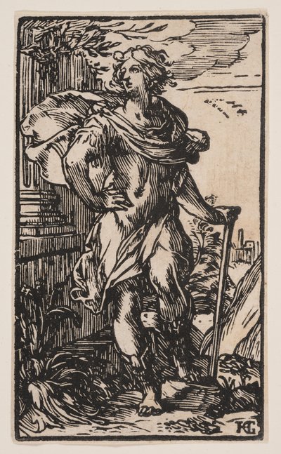 Joven de pie con bastón de Hendrick Goltzius