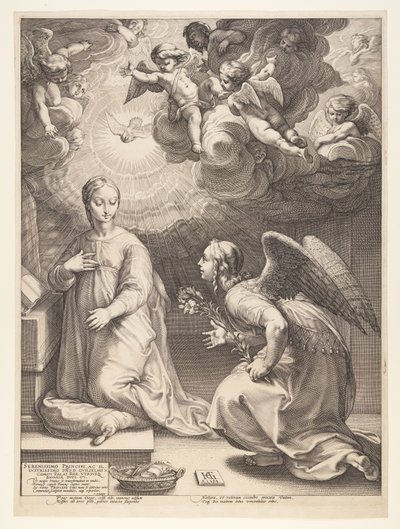 La Anunciación, de El nacimiento y los primeros años de la vida de Cristo de Hendrick Goltzius