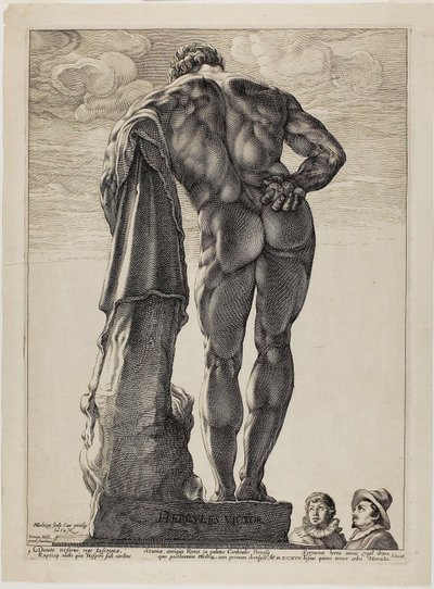 El Hércules Farnesio, lámina uno de Tres esculturas antiguas famosas de Hendrick Goltzius