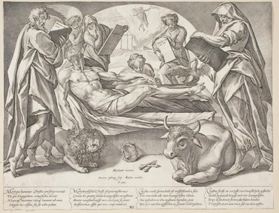 El Cristo muerto y los cuatro evangelistas de Hendrick Goltzius