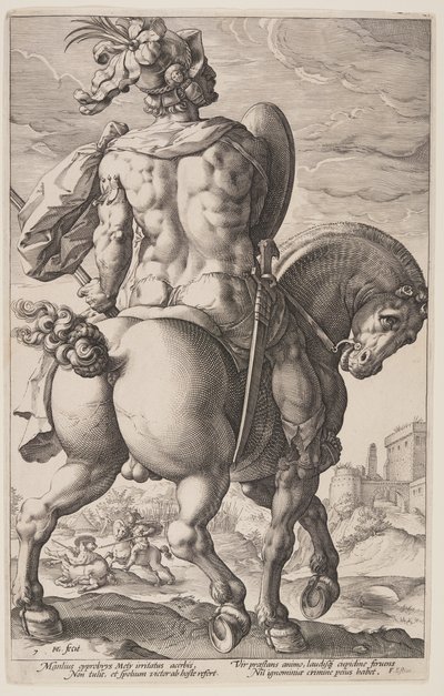 Tito Manlio a caballo, de Los héroes romanos de Hendrick Goltzius