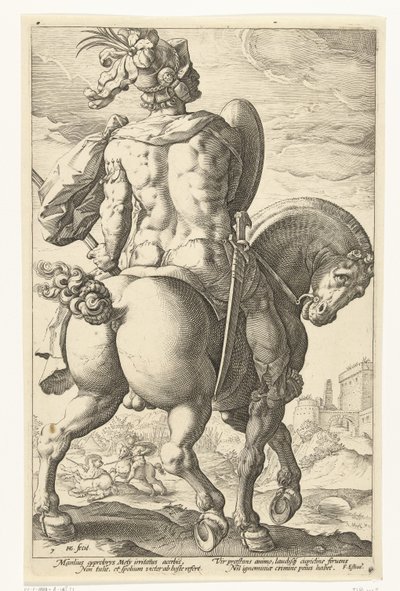 Tito Manlio a caballo Los héroes romanos (título de la serie) de Hendrick Goltzius
