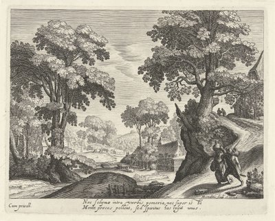 Paisaje con una pareja de granjeros en un camino rural de Hendrick Hondius (I)