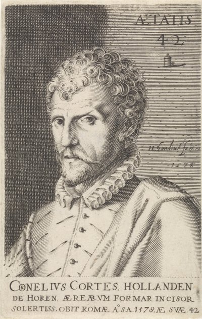 Retrato de Cornelis Cort Artistas ilustres (título de serie) de Hendrick Hondius (I)