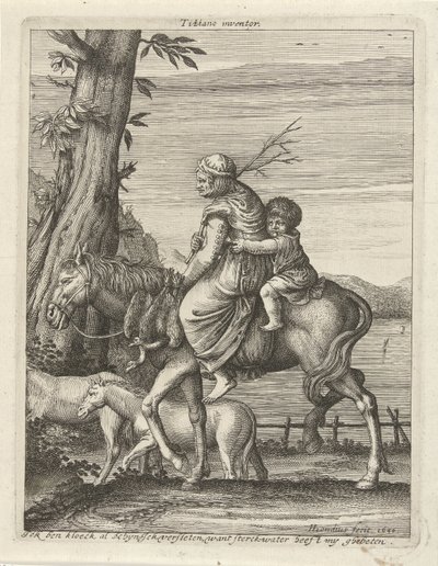mujer y niño a caballo de Hendrick Hondius (I)