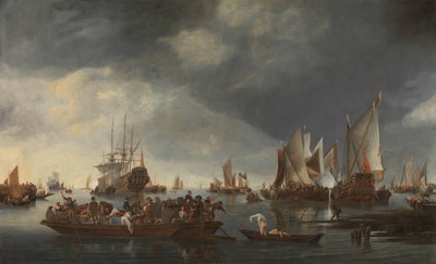 Puerto con veleros y transbordador de Hendrick Jacobsz. Dubbels