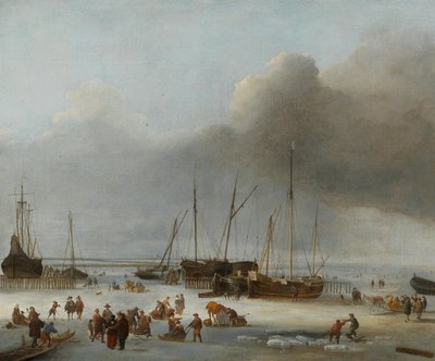 Patinaje sobre hielo en los muelles del este de Ámsterdam, segunda mitad del siglo XVII de Hendrick Jacobsz. Dubbels