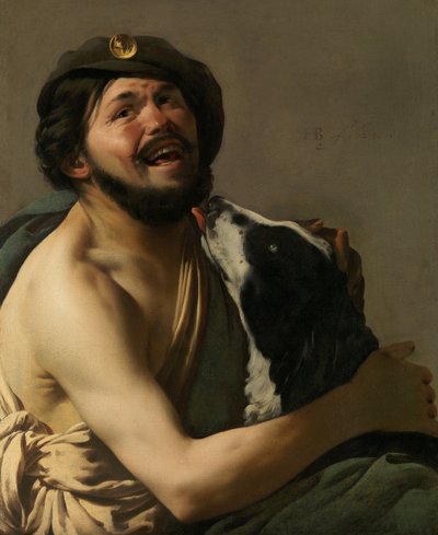 Un bravo riendo con su perro Diógenes, 1628 de Hendrick Jansz Terbrugghen