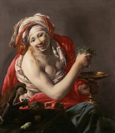 Bacante con un mono, 1627 de Hendrick Jansz Terbrugghen