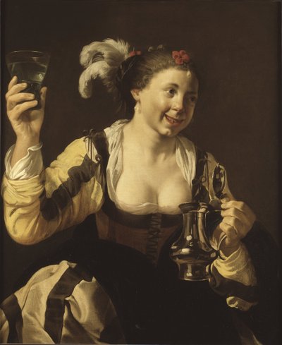 Une fille tenat un verre ( le gout, serie des cinq sens) - Una chica sosteniendo un vaso (Gusto. De la serie "Los cinco sentidos"), por Terbrugghen, Hendrick Jansz (1588-1629). Óleo sobre lienzo de Hendrick Jansz Terbrugghen