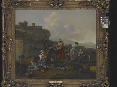 Un mercado de verduras en Italia con figuras (óleo sobre lienzo) de Hendrick Mommers