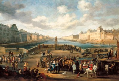 Vista de París con el Louvre, tomada desde el puente Henri IV (Pont Neuf) de Hendrick Mommers