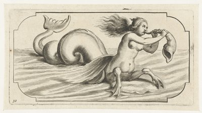 Una figura femenina sopla sobre una concha Nouveau Livre des Dieux et Deeßes De la Marine Bouckje of Sea Gods and Goddesses (título de la serie) de Hendrick de Keyser (I)