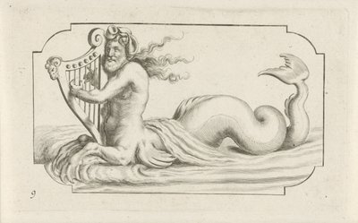 Tritón tocando un arpa Nouveau Livre des Dieux et Deeßes De la Marine Bouckje of Sea Gods and Goddesses (título de la serie) de Hendrick de Keyser (I)