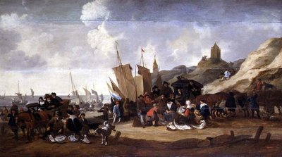 Una escena en la costa cerca de Scheveringen de Hendrick de Meyer