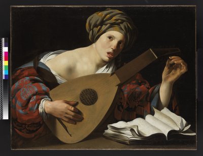 Joven mujer afinando un laúd, c.1626-27 de Hendrick ter Brugghen