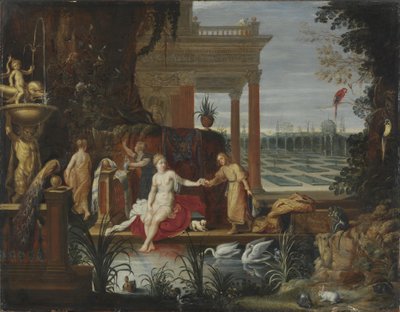Betsabé en el baño recibiendo la carta del Rey David, c.1600 de Hendrick van Balen
