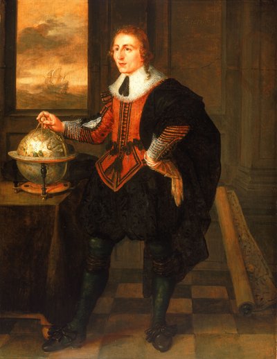Un navegador con globo terráqueo y separadores de Hendrick van der the Elder Borcht