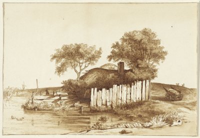 Casa de campo con patio vallado junto al agua de Hendrik Abraham Klinkhamer