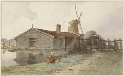 Molino con edificios de madera cerca de Ámsterdam de Hendrik Abraham Klinkhamer