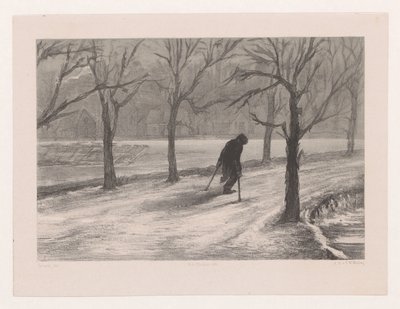 Hombre con muletas en un paisaje invernal Invierno también en la vida (título original) de Hendrik Adriaan Christiaan Dekker