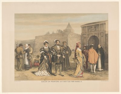 Nobles y ciudadanos del siglo XVI. Nobles y burgueses de la época de Carlos V (título sobre objeto) Serie de veinticuatro placas de historia nacional, para la escuela y el hogar (título de la serie) de Hendrik Albert van Trigt