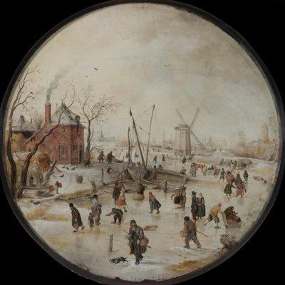 Río congelado con patinadores de Hendrik Avercamp