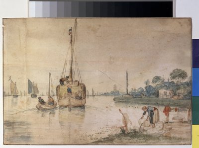 "Una barcaza con heno" (Una barcaza con heno) Dibujo a tinta y acuarela de Hendrick Avercamp (1585-1634) 1625-1630 Museo Pushkin de Bellas Artes, Moscú de Hendrik Avercamp