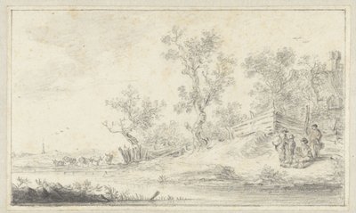 Paisaje con un grupo de cuatro personas, ganado a la izquierda de Hendrik Chalon