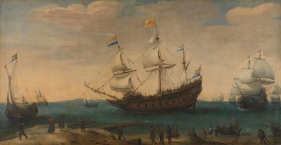 Varios buques de las Indias Orientales frente a la costa (El Mauricio y otros buques de las Indias Orientales que salen del Marsdiep) de Hendrick Cornelisz. Vroom