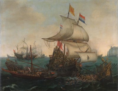 Barcos holandeses embistiendo galeras españolas frente a la costa inglesa, 3 de octubre de 1602 de Hendrick Cornelisz. Vroom