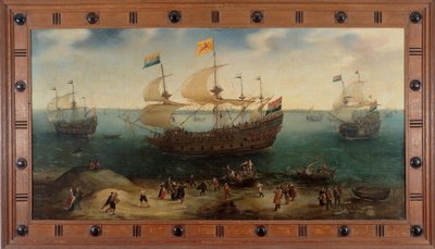 El buque de cuatro mástiles De Hollandse Tuyn de Ámsterdam y otros barcos regresan de Brasil al mando de Paulus van Caerden de Hendrick Cornelisz. Vroom