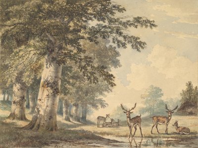 Ciervos bajo Árboles de Haya en Invierno, 1853 de Hendrik Gerrit ten Cate